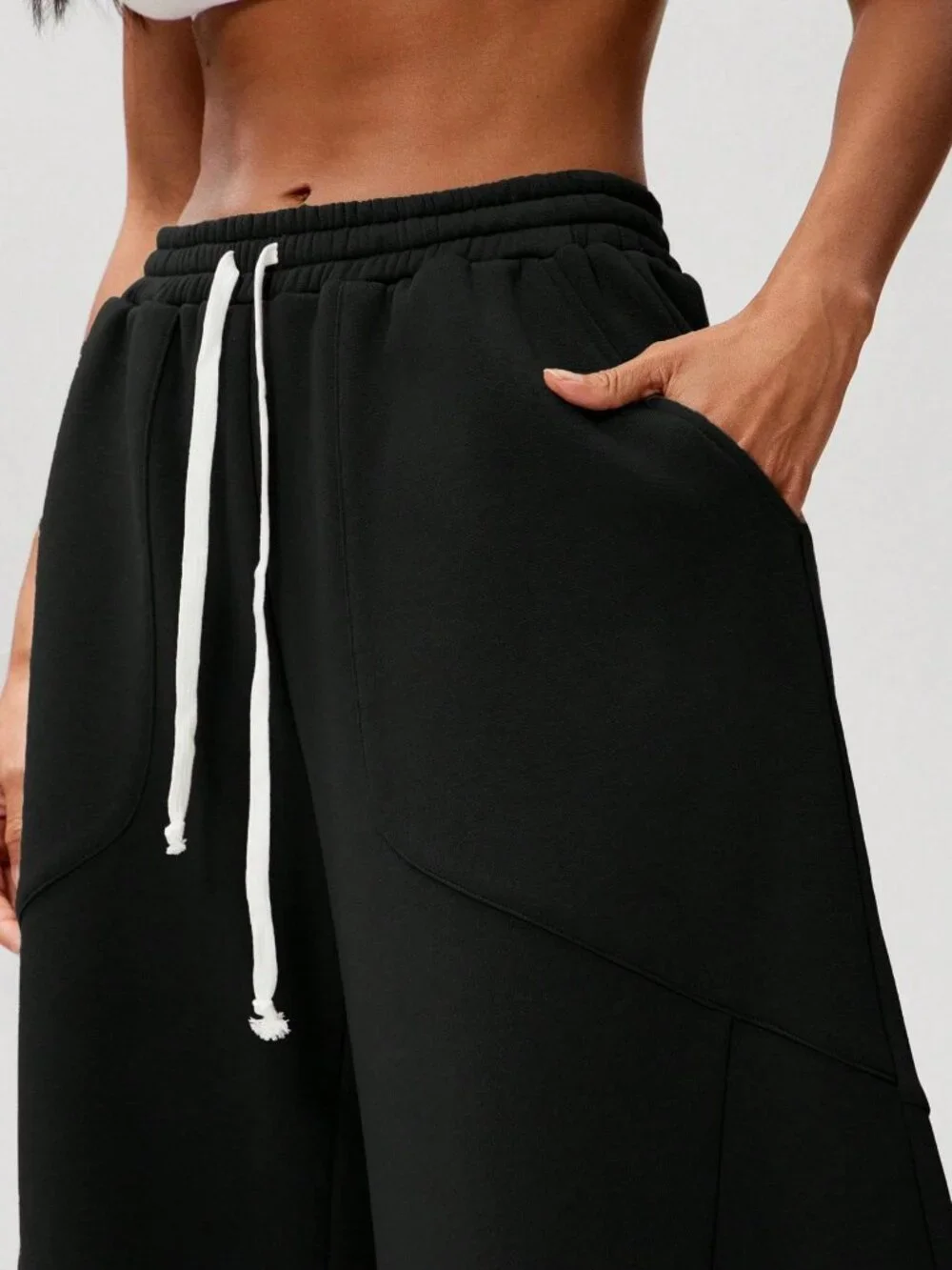 Black Casual Women's Oversized Barrel Leg Cozy Barrel Sweatpants